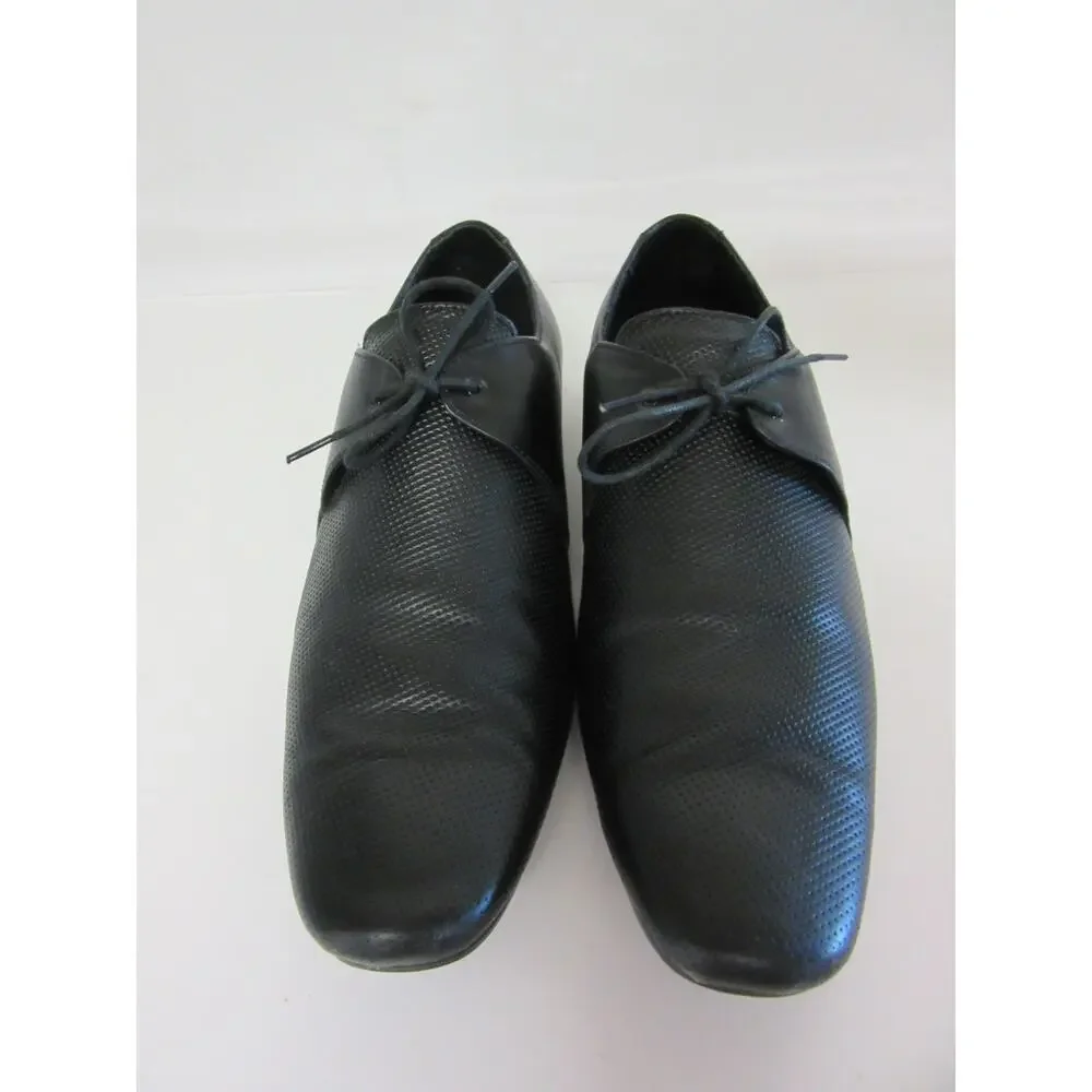 Tracer Black Perforated Leather 41 Square Toe Oxford Lace Up Dress-Casual Shoes